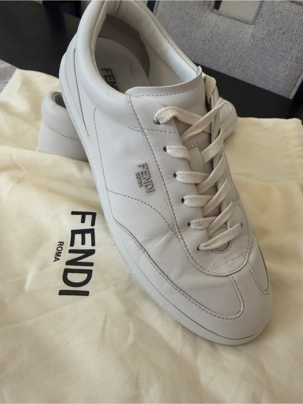 Fendi Cream Leather Low-Top Men’s Sneakers